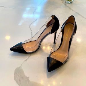 Gianvito Rossi black leather PVC Plexi pump 37.5